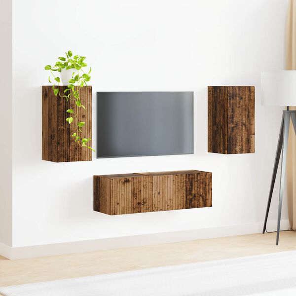 vidaXL TV Wall Cabinet Set Wall-mounted 4 pcs Old Wood Engineered Wood