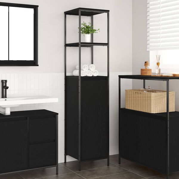 vidaXL Bathroom Cabinet with Shelves Black Oak 36x35x165 cm