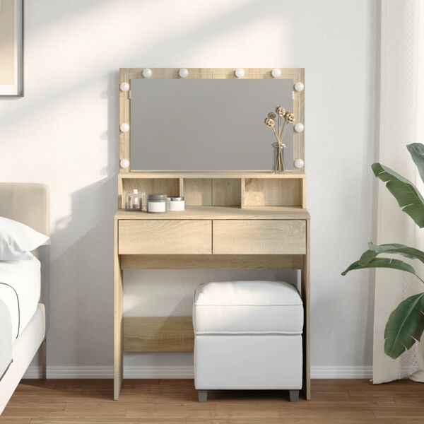 vidaXL Dressing Table with LED Sonoma Oak 80x41x134.5 cm