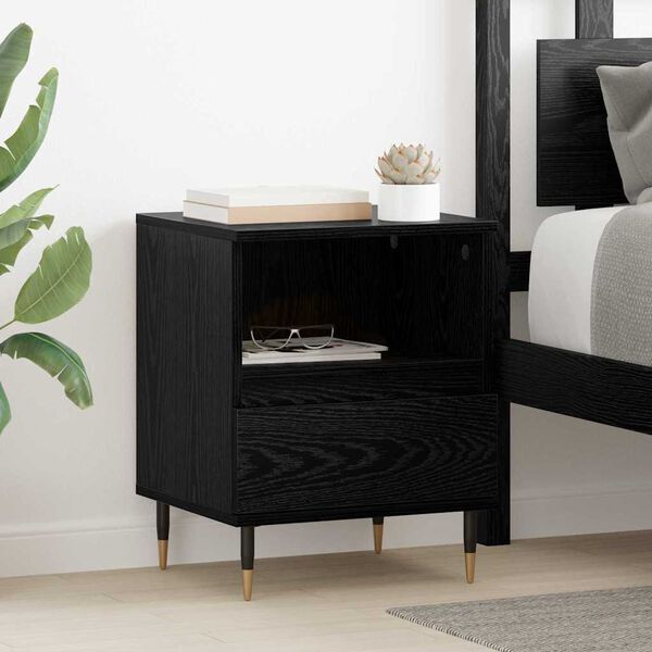 vidaXL Bedside Cabinet Black Oak 40 x 35 x 50 cm Engineered Wood