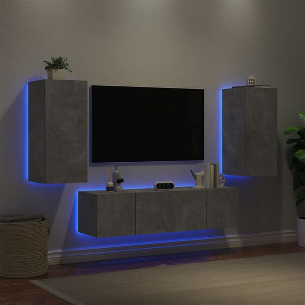 vidaXL 4 Piece TV Wall Units with LED Concrete Grey Engineered Wood
