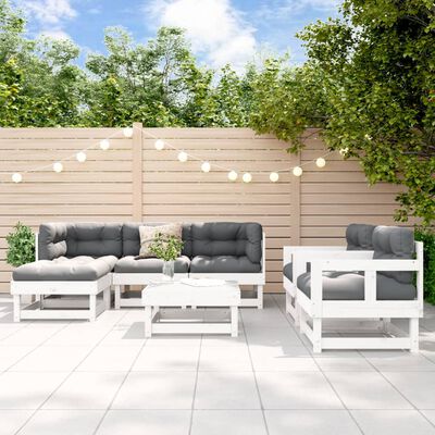 vidaXL 7 Piece Garden Lounge Set White Solid Wood Pine
