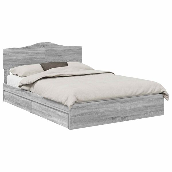 vidaXL Storage Bed Grey Sonoma 160 x 200 cm Engineered Wood