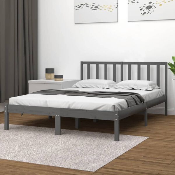 vidaXL Bed Frame without Mattress Grey Solid Wood Pine 200x200 cm