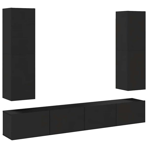 vidaXL 4 Piece TV Cabinet Set Black Engineered Wood