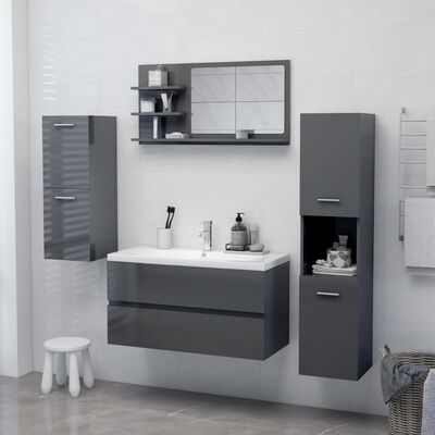 vidaXL Bathroom Mirror High Gloss Grey 90x10.5x45 cm Engineered Wood