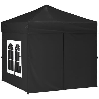 vidaXL Folding Party Tent with Sidewalls Black 2x2 m