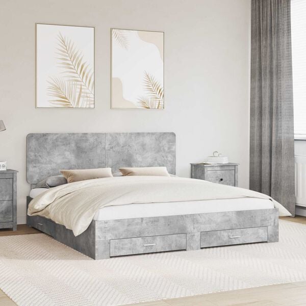 vidaXL Bed Frame Concrete Grey 180 x 200 cm Engineered Wood