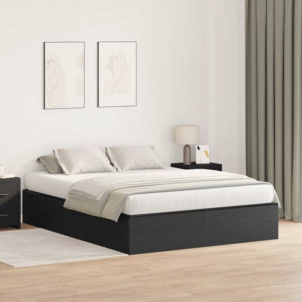 vidaXL Storage Bed Frame Black Oak 135 x 190 cm Engineered Wood