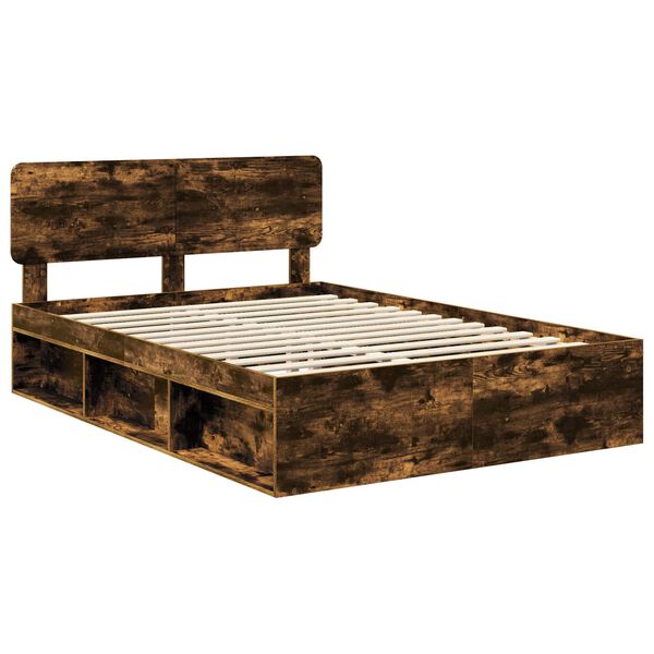 vidaXL Bed Frame Smoked Oak 140 x 200 cm Solid Pine Wood