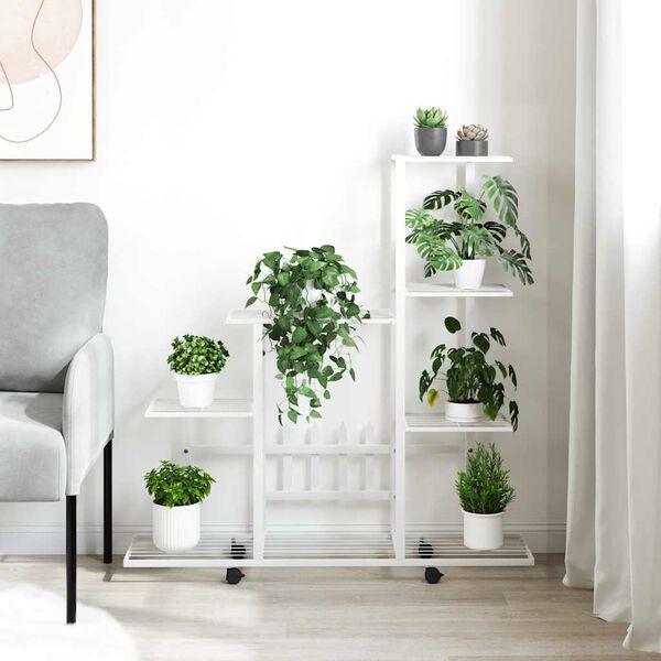 vidaXL Flower Stand with Wheel 94.5x25x92.5 cm White Metal