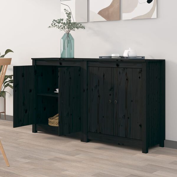 vidaXL Sideboards 2 pcs Black 70x35x80 cm Solid Wood Pine