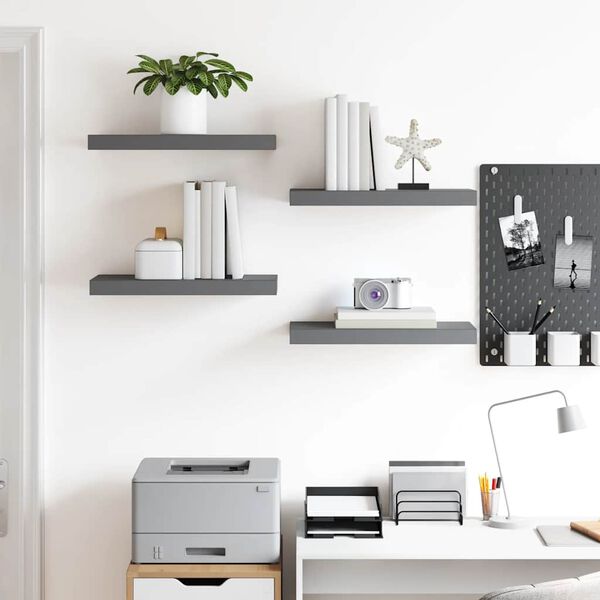 vidaXL Floating Wall Shelves 4 pcs High Gloss Grey 50x23x3.8 cm MDF