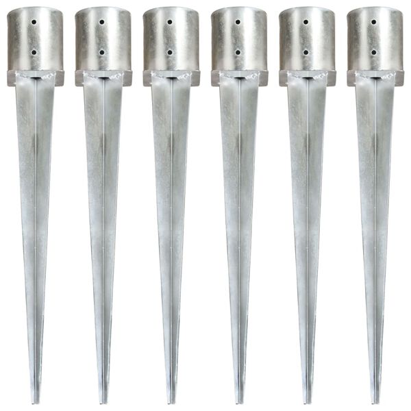 vidaXL Ground Spikes 6 pcs Silver 12x91 cm Galvanised Steel