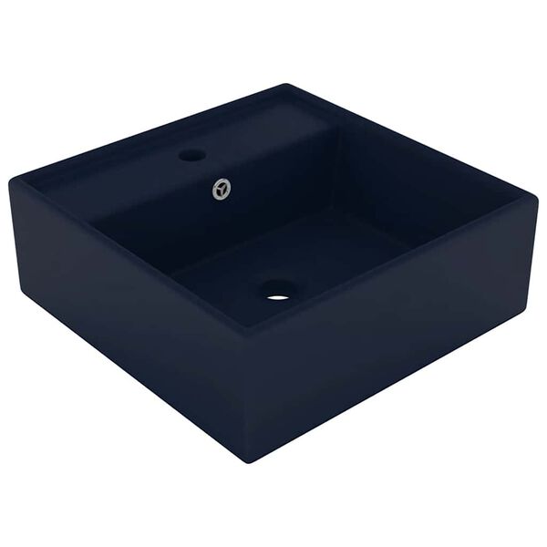vidaXL Luxury Basin Overflow Square Matt Dark Blue 41x41 cm Ceramic