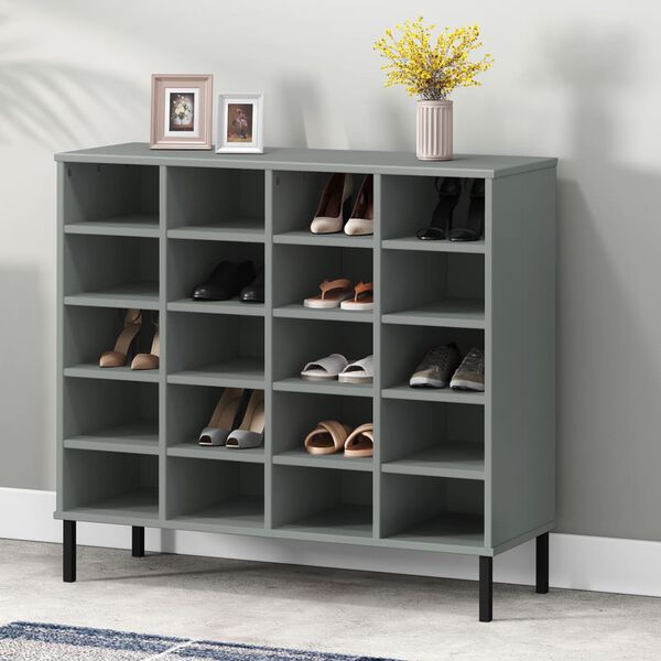 vidaXL Shoe Rack with Metal Legs Grey 95x35x86 cm Solid Wood OSLO