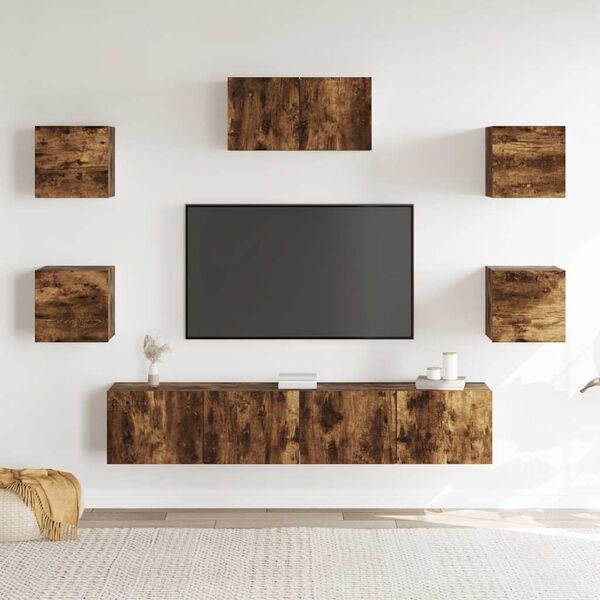 vidaXL 7 Piece TV Cabinet Set Smoked Oak Engineered Wood