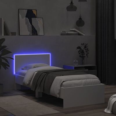 vidaXL Bed Frame with Headboard and LED Lights White 75x190 cm Small Single