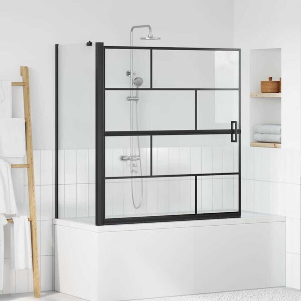 vidaXL Bath Shower Screen Black and Transparent 116 x 68 x 128 cm