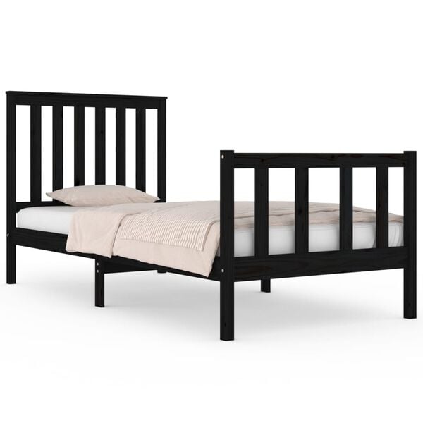 vidaXL Bed Frame without Mattress Black Solid Wood Small Single