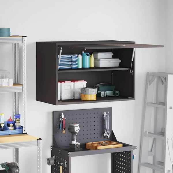 vidaXL Wall Cabinet for Garage with Gas-lift Door Black