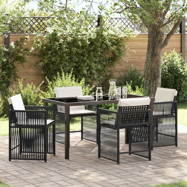 vidaXL Garden Dining Set 5 pcs Black Poly Rattan