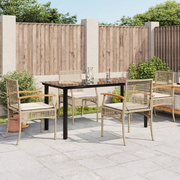 vidaXL 5 Piece Garden Dining Set with Cushions Beige Poly Rattan