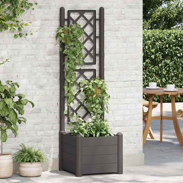 vidaXL Garden Planter with Trellis 43x43x142 cm PP Anthracite
