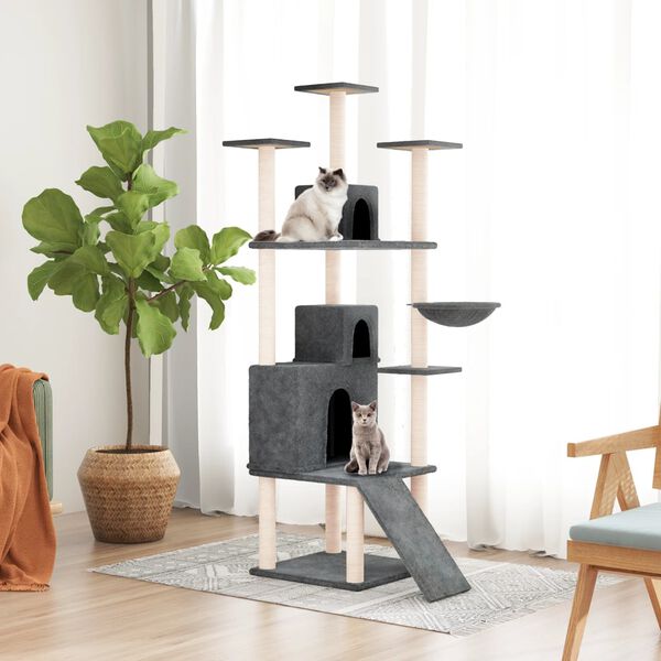 vidaXL Cat Tree with Sisal Scratching Posts Dark Grey 175 cm