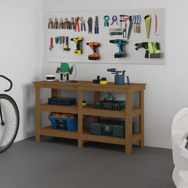 vidaXL Work Bench Honey Brown 142.5x50x80 cm Solid Wood Pine