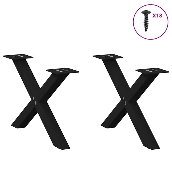 vidaXL Coffee Table Legs X-Shaped 2 pcs Black 60x(30-31) cm Steel