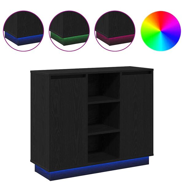 vidaXL LED Sideboard Black Oak 90 x 32 x 75 cm Engineered Wood