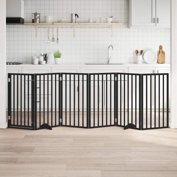 vidaXL Dog Gate with Door Foldable 6 Panels Black 300 cm Poplar Wood