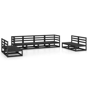 vidaXL 8 Piece Garden Lounge Set Black Solid Pinewood