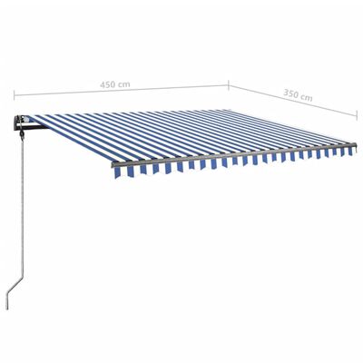 vidaXL Freestanding Manual Retractable Awning 450x350 cm Blue/White
