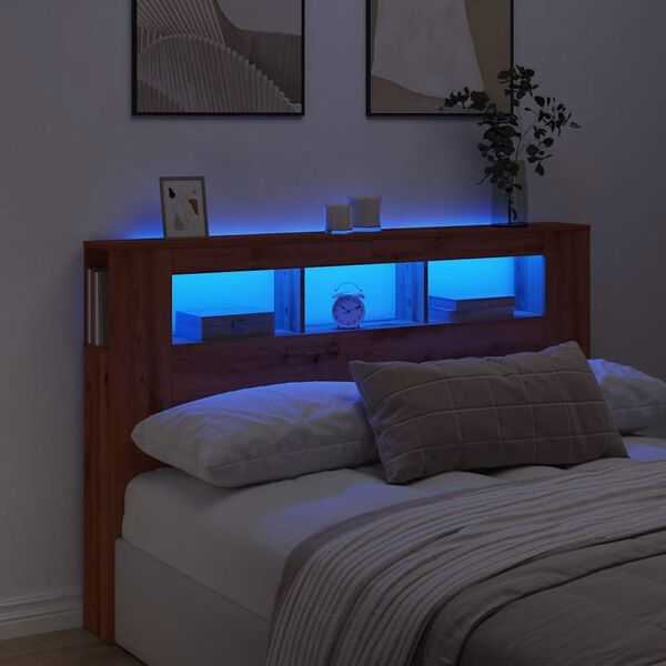 vidaXL LED Headboard Artisan Oak 160x18.5x103.5 cm Engineered Wood