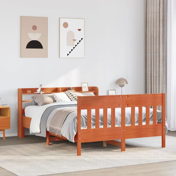 vidaXL Bed Frame without Mattress Wax Brown 120x190 cm Small Double Solid Wood Pine