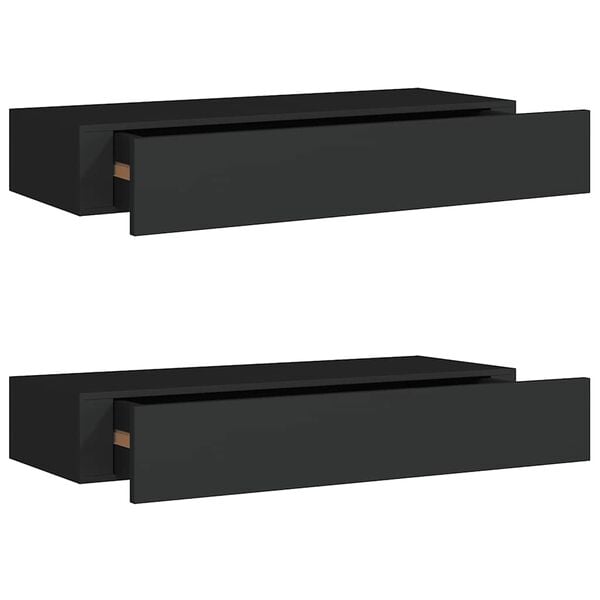 vidaXL Wall-mounted Drawer Shelves 2 pcs Black 60x23.5x10cm MDF