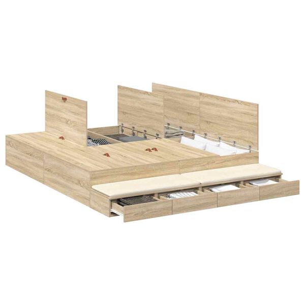 vidaXL Storage Bed Frame with Drawer Sonoma Oak 180 cm Engineered Wood