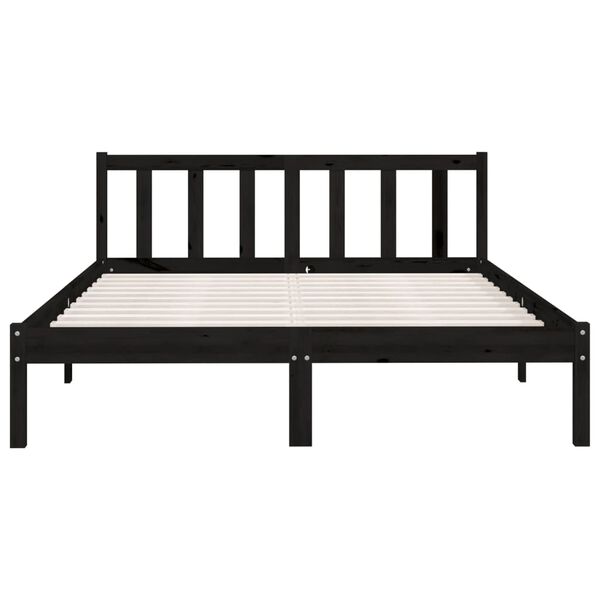 vidaXL Bed Frame without Mattress Black Solid Wood Double