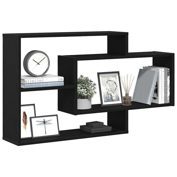 vidaXL Wall Shelf Black Oak 104x20x58.5 cm Engineered Wood