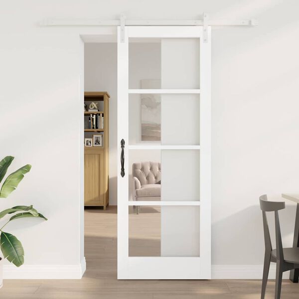 vidaXL Sliding Door ORKDAL White 78 x 211 cm Solid Pine Wood and Glass