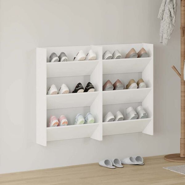 vidaXL Wall Shoe Cabinets 2 pcs White 60x18x90 cm Engineered Wood