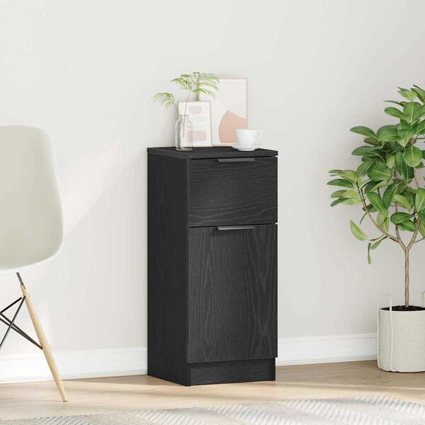 vidaXL Sideboard with Drawer Black Oak 30 x 30 x 70 cm Engineered Wood