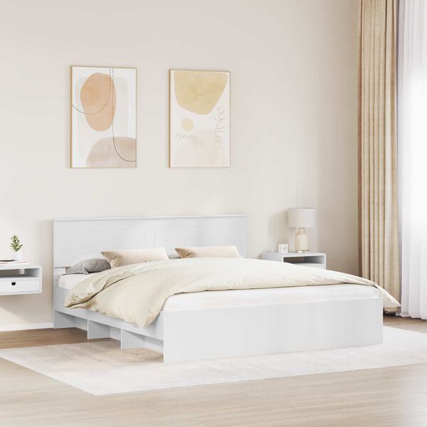 vidaXL Bed Frame with Headboard White 200 x 200 cm Engineered Wood