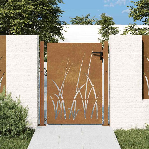 vidaXL Garden Gate 100x150 cm Corten Steel Grass Design
