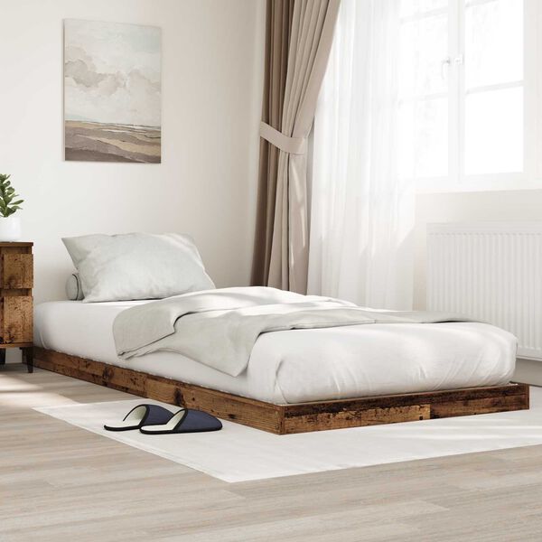 vidaXL Floor Bed Frame Old Wood 75 x 190 cm Engineered Wood