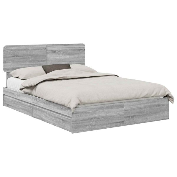 vidaXL Storage Bed Grey Sonoma 140 x 200 cm Engineered Wood