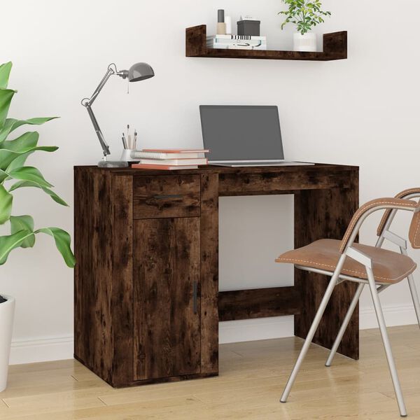 vidaXL Desk with Cabinet Smoked Oak Engineered Wood