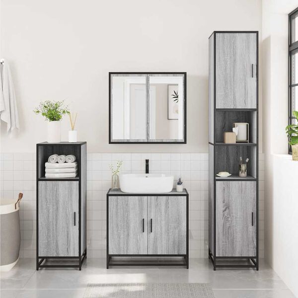 vidaXL Bathroom Mirror Cabinet Grey Sonoma 65x20x60 cm Engineered Wood